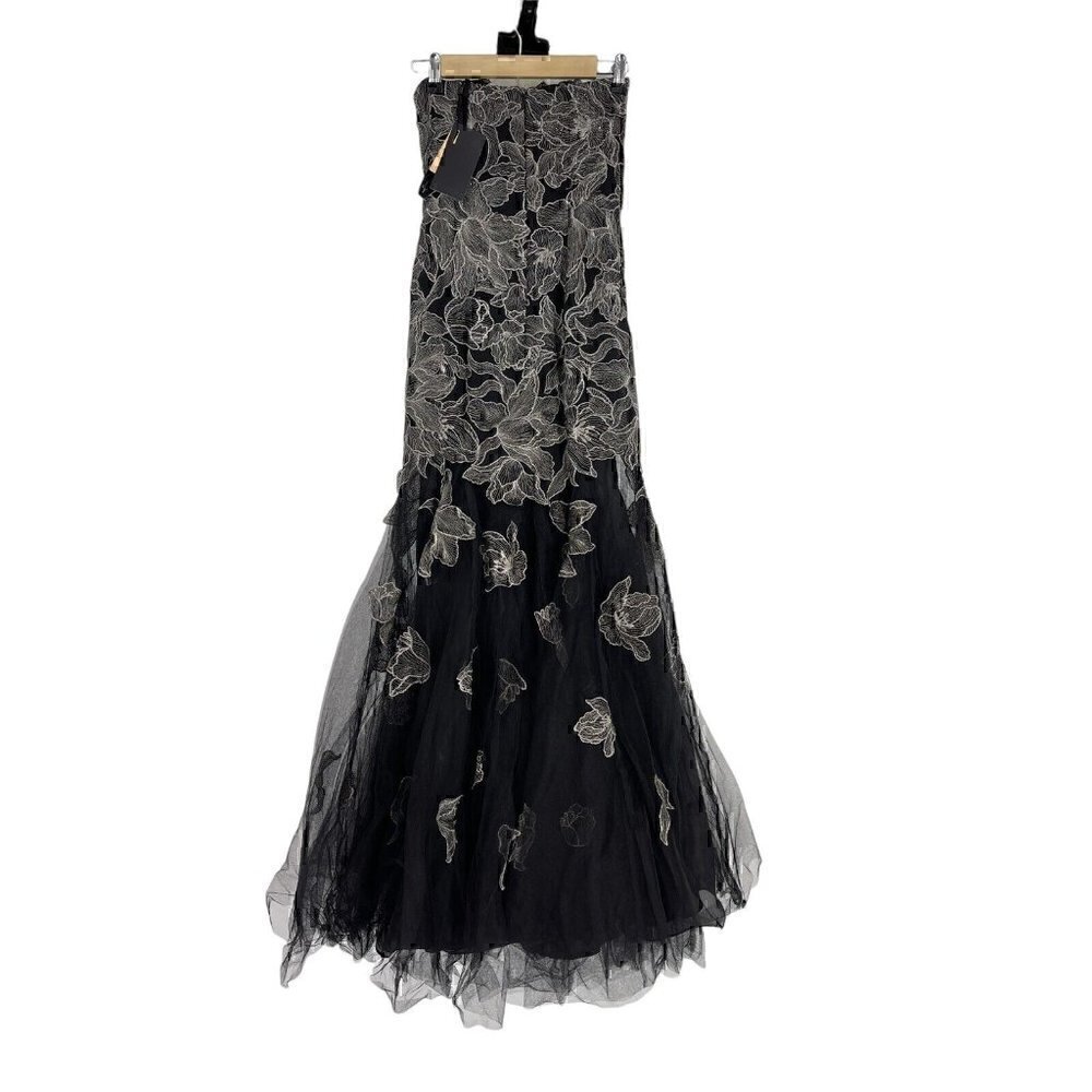 NWT Alberto Makali Strapless Mermaid Gown Dress size 2 Floral Gunmetal Maxi - Picture 5 of 9